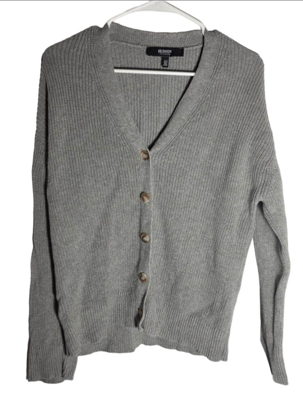 Women's Hudson Ribbed Knit Cardigan Sweater Grey Size S chic cozy fall classic